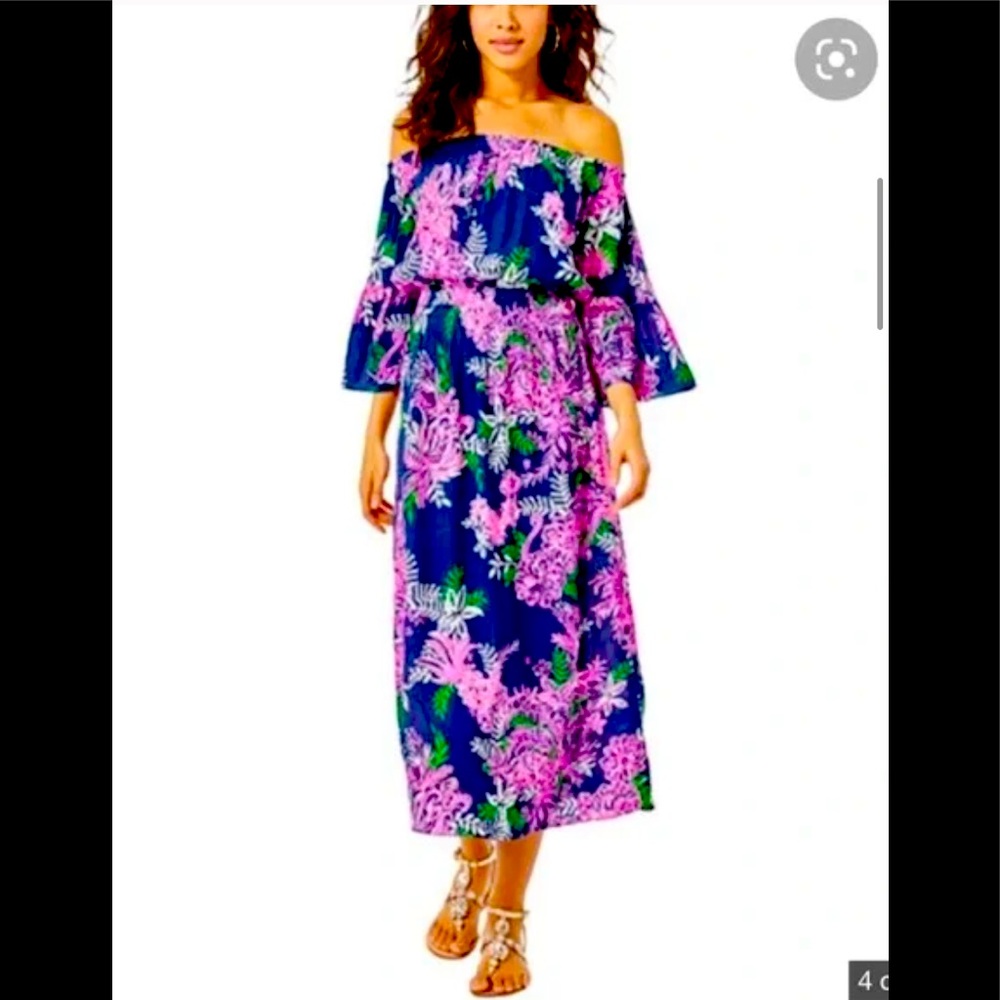 Lilly Pulitzer Ravyn Midi Dress Oyster Bay Navy Ruffle Your Feathers